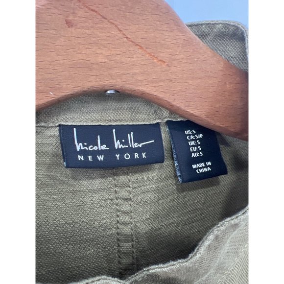 Nicole Miller Jacket Womens S Linen Snap Cropped Relaxed Military Army Utility - Picture 3 of 8